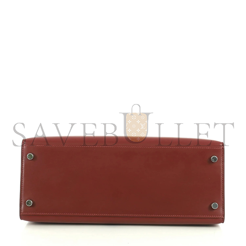 HERMÈS KELLY 25 BOX BORDEAUX WITH PALLADIUM HARDWARE (25*17*7cm)